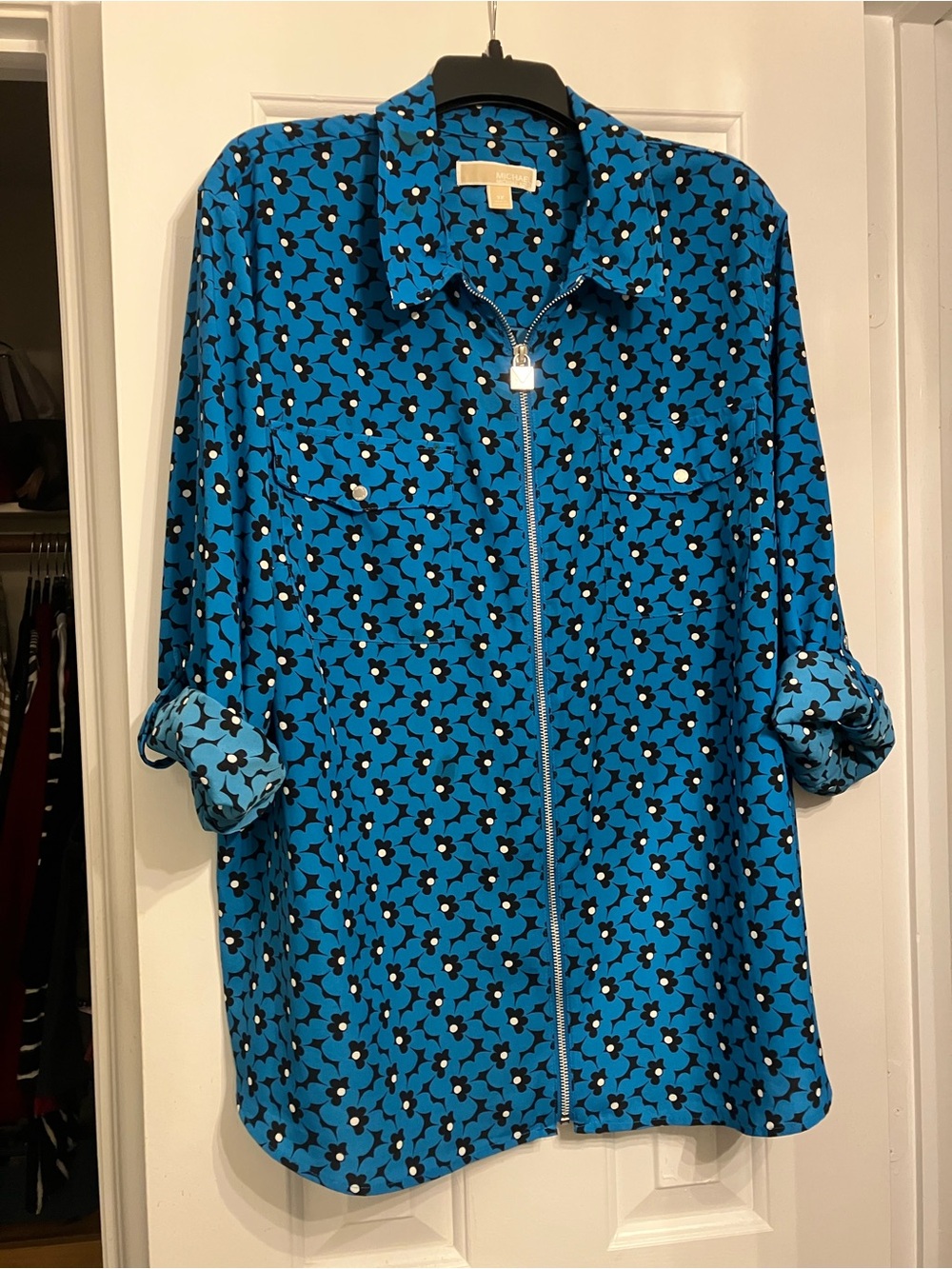 MICHAEL Michael Kors Bright Blue Floral Zip-Front Blouse